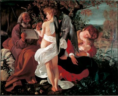 Pihenés az egyiptomi repülés közben Michelangelo Merisi festménye mondta il Caravaggio (A Caravaggio) (1571-1610) 1590 kb. Nap. 130x160 cm Rome Galleria Doria Pamphili alkotó: Michelangelo Merisi da Caravaggio