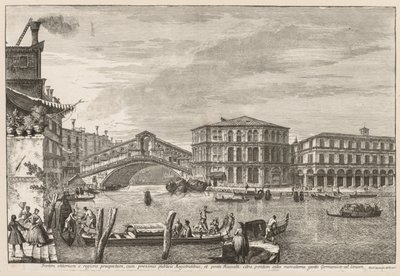 Velence látképe: Rialto hídja és piaca, 1741. alkotó: Michele Marieschi