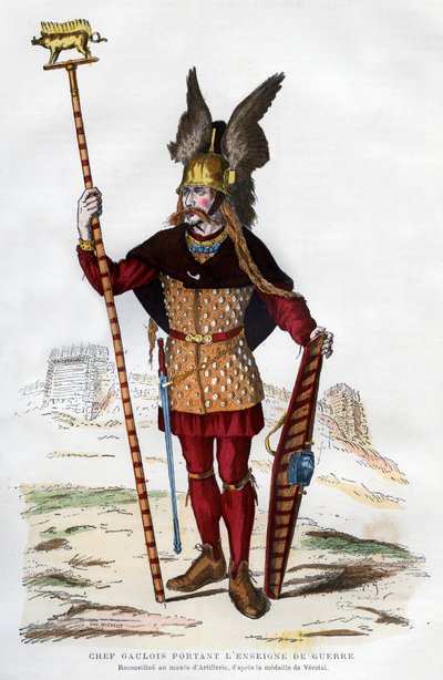 Gallia főnök csataruhában, zászlót hordozó, 1882-1884. alkotó: Michelet