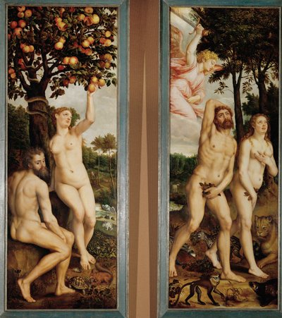 A bűnbeesés és kiűzetés a Paradicsomból Egy oltár két szárnya (festmény tölgyfára) alkotó: Michiel I Coxie or Coxcie