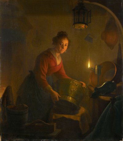 Nő a konyhában gyertyafénynél, 1830 körül (olaj, panel) alkotó: Michiel Versteegh
