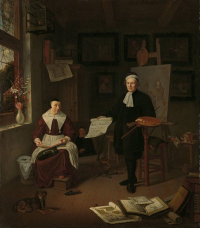 Michiel Comans (1614-1687) kalligráfus, rézkarc, festő és iskolamester portréja harmadik feleségével, Elisabeth van der Merschével alkotó: Michiel van Musscher