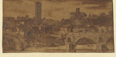 Kilátás a S. Maria-ra Cosmedinben, a Vesta-templomra és a római Ponte S. Maria-ra alkotó: Michiel van Overbeek