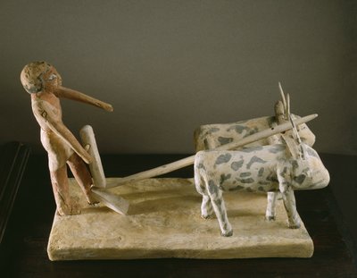 Egy szántóvető temetési modellje, aki az ekét vezeti, két ökör húzta (festett fa) alkotó: Middle Kingdom Egyptian