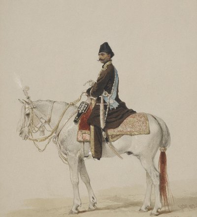 Naser al-Din Shah Qajar lovas portréja 1831-1896, 1873 alkotó: Mihaly von Zichy
