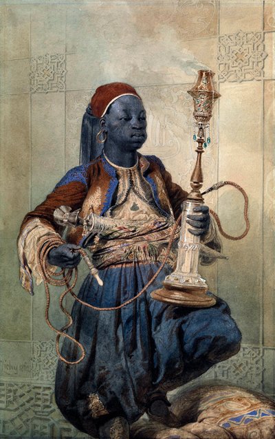 ""Portré de nubien a la pipe a eau" (Núbiai vízipipával) Zichy Mihály akvarell (1827-1906) 1862 Méret: 49,5x31 cm Magángyűjtemény alkotó: Mihaly von Zichy