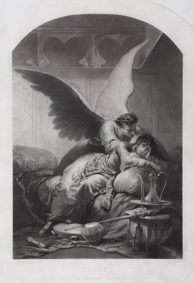 Tamara és Démon. Illusztráció Mihail Lermontov A démon című verséhez, c. 1880 alkotó: Mihaly von Zichy