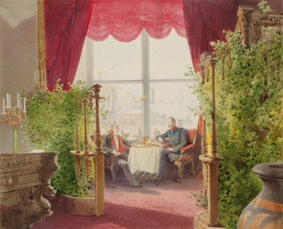 Sándor császár és I. Vilmos reggelije a Téli Palotában, 1873. alkotó: Mihály Zichy