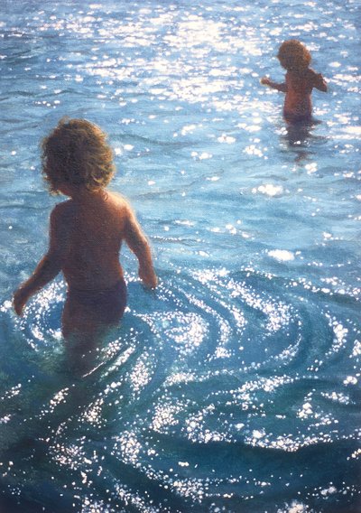 Ikrek a kültéri medencében alkotó: Mike Briscoe