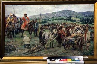 A Revolte des Paysans vezetőjének, Emelian Ivanovics Pougatcsevnek nyújtott segítség alkotó: Mikhail Ivanovich Avilov