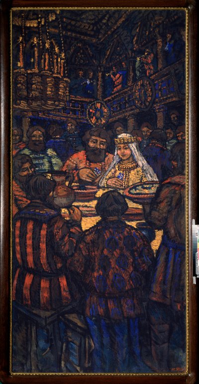 Vlagyimir I. Szvjatoszlavics nagyherceg esküvője (Nagy vagy Vörös Nap, 958-1015) (Vlagyimir I. Szvjatoszlavics nagyherceg esküvője) Esküvői bankettjelenet - Mihail Nyikolajevics Jakovlev (1880-1942) festménye, olajfestmény vászon, 1920 körül alkotó: Mikhail Nikolayevich Yakovlev