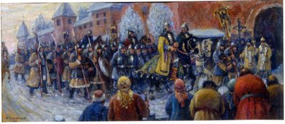 Alekszandr Nyevszkij érkezése Novgorodba a jégcsata után alkotó: Mikhail Vasilievich Nesterov