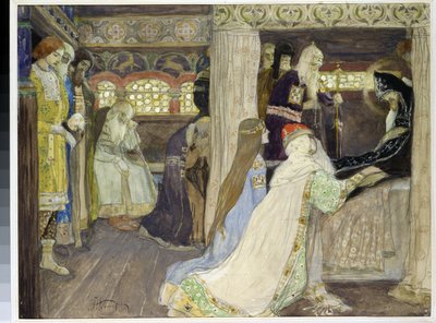 Alekszandr Nyevszkij nagyherceg (1220-1263) halála. ( Alekszandr Nyevszkij nagyherceg halála). Mihail Vasziljevics Neszterov (1862-1942) munkája, akvarell és gouache papíron alkotó: Mikhail Vasilievich Nesterov