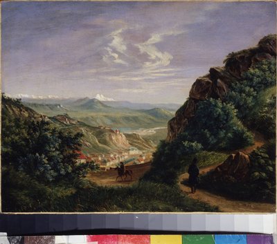 Kilátás Pjatigorszkra, Oroszország (Pjatigorszk nézete). Mihail Jurjevics Lermontov (1814-1841) festménye, olaj, vászon alkotó: Mikhail Yuryevich Lermontov