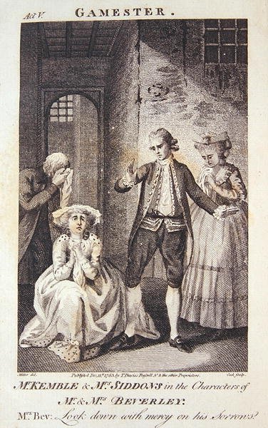 Mr Kemble és Mrs Siddons a Mr és Mrs Beverley karakterében, Edward Moore „The Gamemester” című művének előlapja, Cook metszete alkotó: Miller (after)
