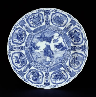 Kék-fehér kraaktál festett Li Tieguai-val, amint átkel a tengeren egy dupla tökön, Wanli-korszak, 1594-1610 (porcelán) alkotó: Ming Dynasty Chinese School
