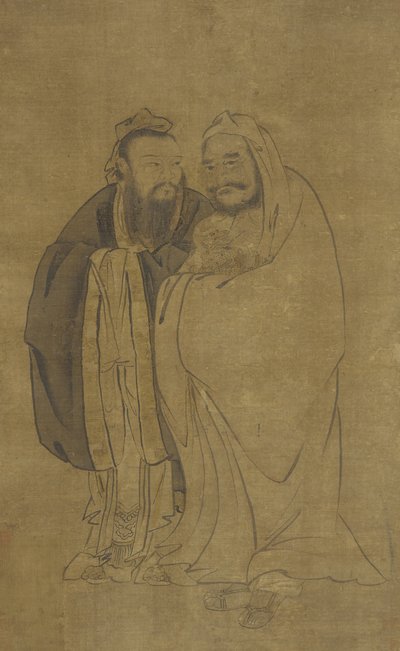 Konfuciusz és Buddha egy Qilin bölcsőjében alkotó: Ming Dynasty Chinese School