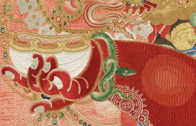 Részlet a császári hímzett selyem thangkából alkotó: Ming Dynasty Chinese School