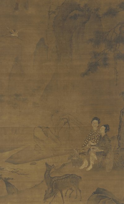 Női halhatatlanok gyógynövényeket gyűjtenek alkotó: Ming Dynasty Chinese School