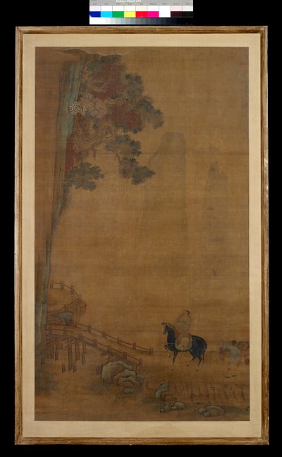Lovas egy hídnál (tus és szín, selyem) alkotó: Ming Dynasty Chinese School