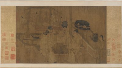 A dupla képernyő: Li Jing császár nézi testvéreit, akik Weiqit játszanak (tinta és színes selyemen) alkotó: Ming Dynasty Chinese School