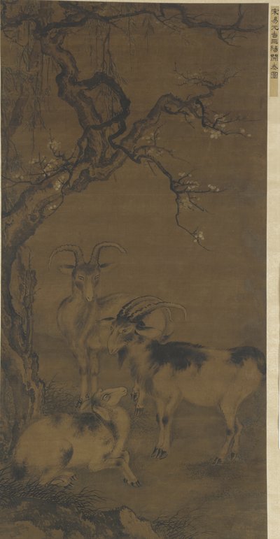 Három kecske virágzó szilvafa alatt, XVI-XVII alkotó: Ming Dynasty Chinese School