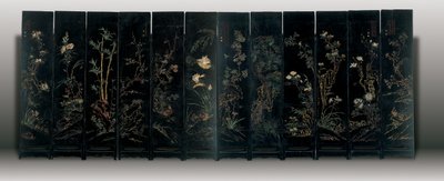 Tizenkét paneles coromandel képernyő, Weiping alkotó: Ming Dynasty Chinese School