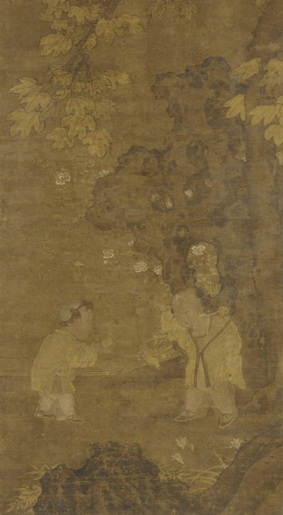 Két fiú oroszlán bábjával játszik, XV-XVI. század alkotó: Ming Dynasty Chinese School