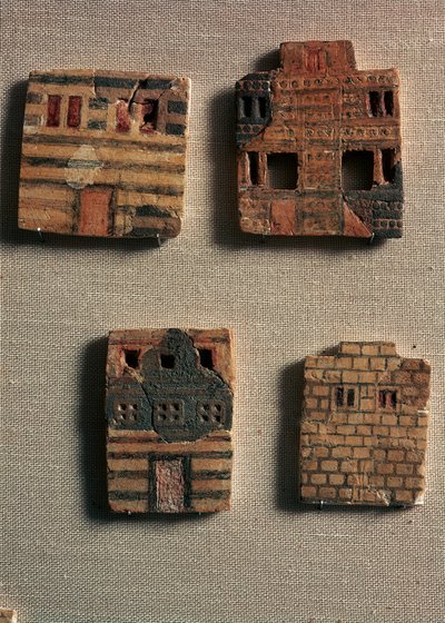 Minószi művészet: minószi házakat ábrázoló kis kerámialapok. Kr.e. 1700-1600. Heraklion, Régészeti Múzeum Kréta - Minószi művészet: minószi házakat ábrázoló kis kerámia csempék. Kr.e. 1700-1600. Régészeti múzeum, Heraklion, Kréta, Görögország alkotó: Minoan