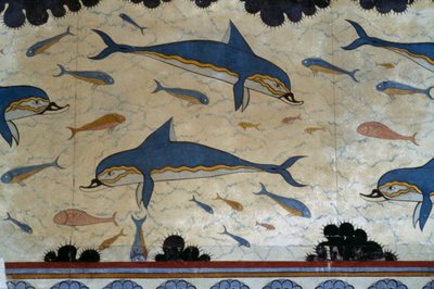 Delfinfreskókkal díszített Megaron of Queen, Knossos palota, Kréta, Görögország, Minószi civilizáció alkotó: Minoan