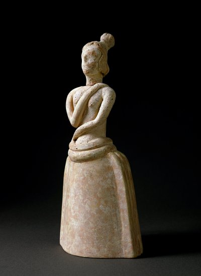 Minószi művészet: terrakotta női figura istentiszteletben. A krétai Piskokephalo szentélyből. Kr.e. 1700-1450. Homályos. 24,6 cm Heraklion, Régészeti Múzeum alkotó: Minoan
