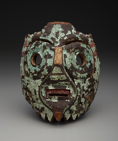 Maszk, valószínűleg Tlaloc, 1350-1521 körül (fa, türkiz, kagyló, lignit és gyanta) alkotó: Mixtec Mixtec