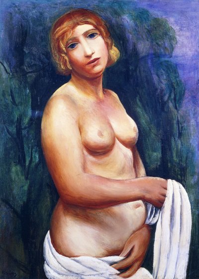 Akt fehér drapériával; Nu au drap blanc, 20. század (olaj, vászon, keret) alkotó: Moise Kisling