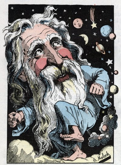 Isten allegóriája a „The Trombinoscope”-ban, Touchatout, B. Moloch rajzfilmje 1882-ből (1849-1909). Magángyűjtemény. alkotó: Moloch