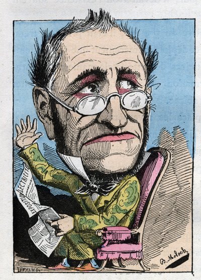 Egy 19. századi kurátor allegóriája a Touchatout „Le Trombinoscope”-jában, B. Moloch 1882-es rajzfilmje (1849-1909). Magángyűjtemény. alkotó: Moloch