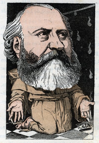 Charles Gounod (1818-1893), francia zeneszerző portréja a Touchatout „Le Trombinoscope” című művében, B. Moloch karikatúrája 1882-ből (1849-1909). Magángyűjtemény. alkotó: Moloch