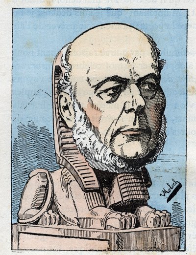 Jules Grevy (1807-1891), a Francia Köztársaság elnökének portréja Touchatout „Le Trombinoscope”-jában, B. Moloch karikatúrája 1882-ből (1849-1909). Magángyűjtemény. alkotó: Moloch