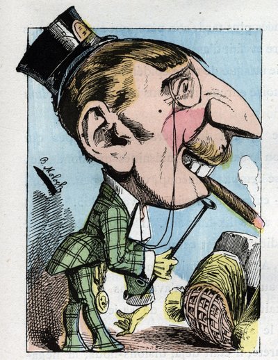 Egy „” nyúlós „” fiatalember portréja felháborító eleganciával és nevetségességre szorítkozva (dandy, elegáns, halas, viszkózus) a Touchatout „Le Trombinoscope”-jában, B. Moloch 1882-es (1849-1909) karikatúrájában. Magángyűjtemény. alkotó: Moloch