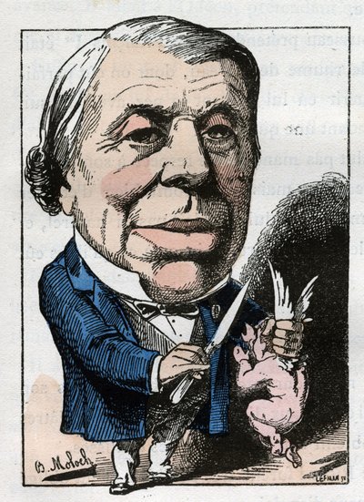 Philippe Ricord (1800-1889), francia sebész portréja a Touchatout „Le Trombinoscope” című művében, B. Moloch rajzfilmje 1882-ből (1849-1909). Magángyűjtemény. alkotó: Moloch
