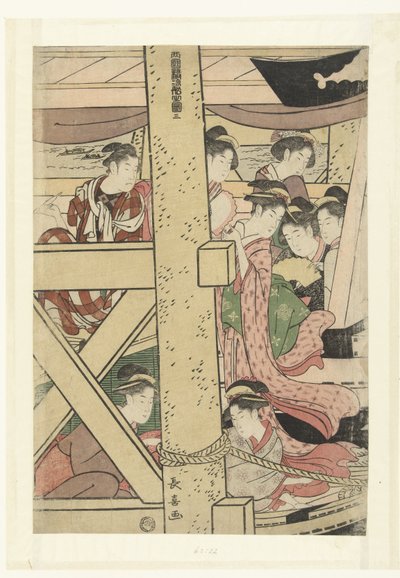 Élvezd az esti hűvösséget egy hajón a Ryogokuban Ryogokubashi suzumibune no zu (cím a tárgyon) alkotó: Momokawa Chôki