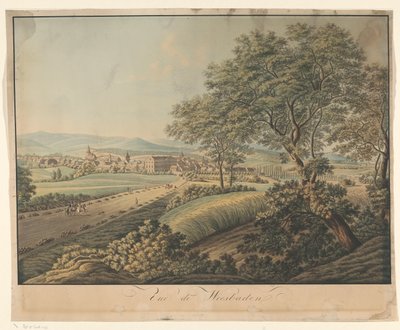 Kilátás Wiesbadenre Vue de Wiesbaden (cím a tárgyon) alkotó: Monogrammist DS (graveur)