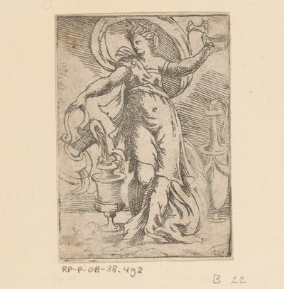 Nő kancsókkal és kancsókkal alkotó: Monogrammist FP (Italië; 16e eeuw)