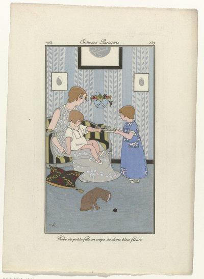 Journal des Dames et des Modes, Costumes Parisiens, 1914, 137. sz.: Kislány ruhája (...) alkotó: Monogrammist MFN