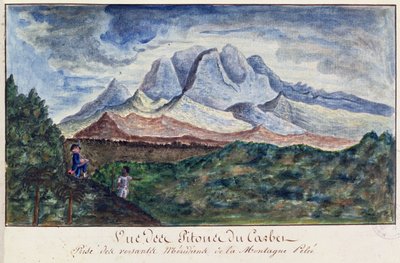 Kilátás a Pitons du Carbetre a Mount Pelee-ről, Martinique, 1815 körül (akvarell papíron) alkotó: Moreau de Jones