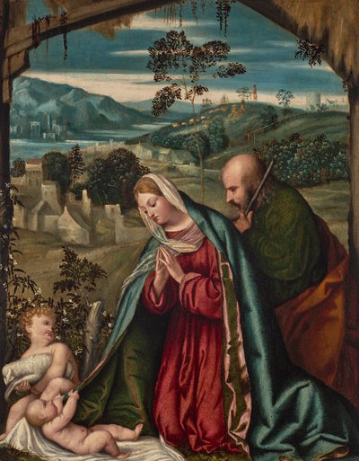 A Szent Család a tájban alkotó: Moretto da Brescia