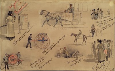 Bécsi típusok 1883 (vázlatok a Ringstrasse-ról) alkotó: Moritz Ledeli