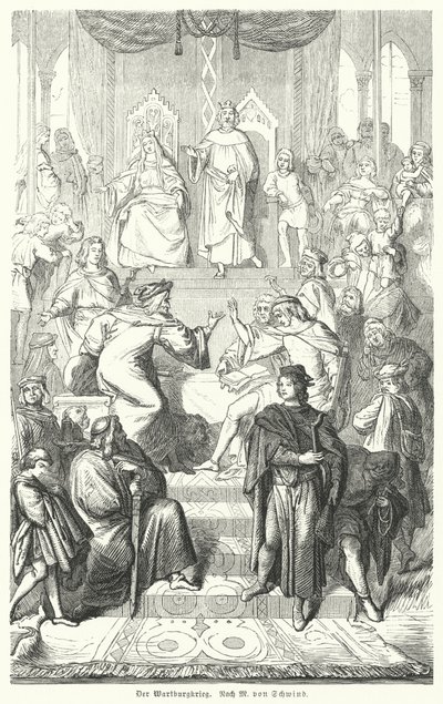 A Sangerkrieg, lelkészek versenye a türingiai Wartburg kastélyban 1207-ben (metszet) alkotó: Moritz Ludwig von (after) Schwind