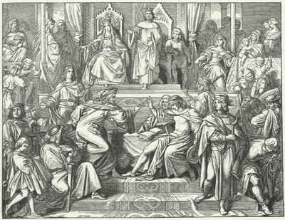 A Sangerkrieg, lelkészek versenye a türingiai Wartburg kastélyban 1207-ben (metszet) alkotó: Moritz Ludwig von Schwind