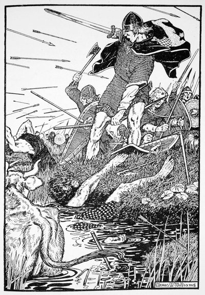 "King Magnus in the marsh at Downpatrick", Írország, 1103 1913 alkotó: Morris Meredith Williams