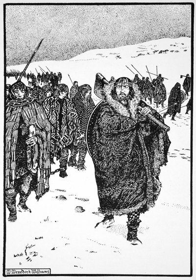 "Murtough útja a béklyókban lévő munsteri királlyal", 941, 1913 alkotó: Morris Meredith Williams